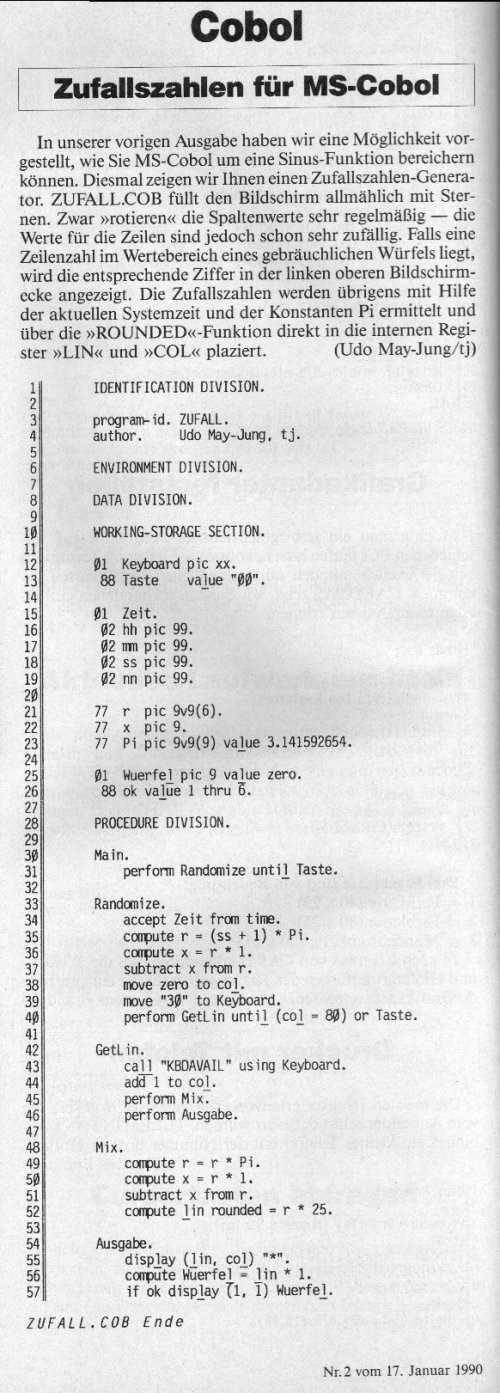 1990 - Zufallszahl in Cobol ermitteln