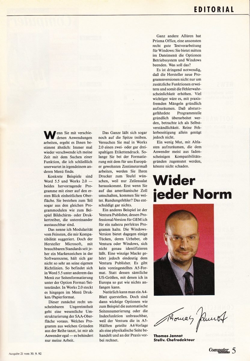Thomas Jannot in Computer persoenlich 1992-21