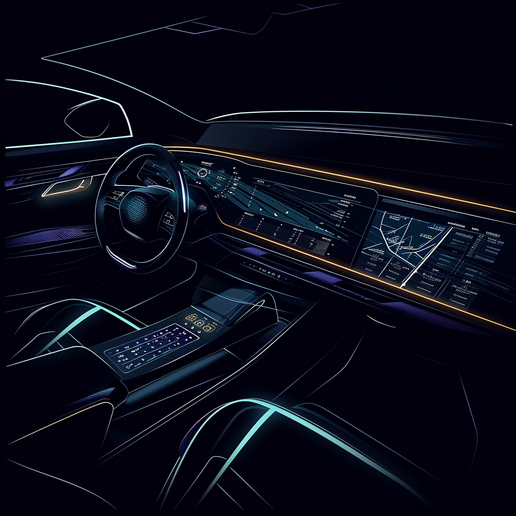 Drawn script sketch, ultra-modern car dashboard at night ?? ??????????/??